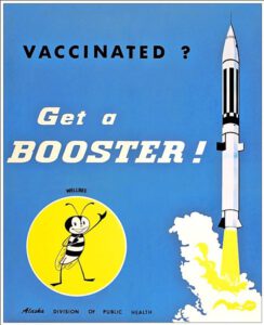 Poster einer Booster-Kampagne aus den USA mit Rakete